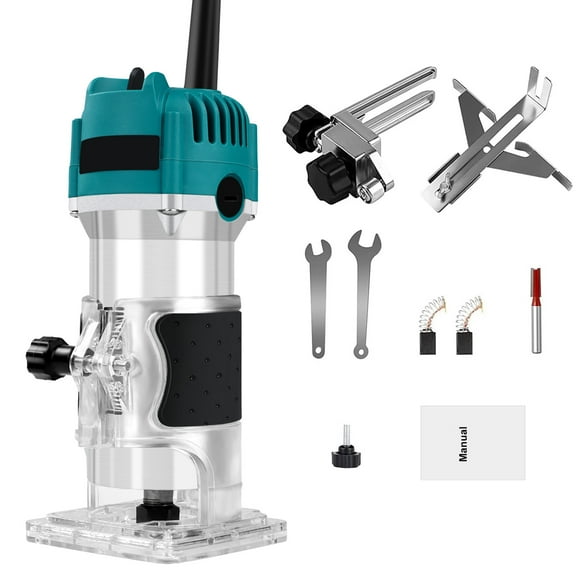 Encounter Electric Wood Router, 800W Compact 110V Hand Trimmer for Woodworking with Guide Rails and Bit