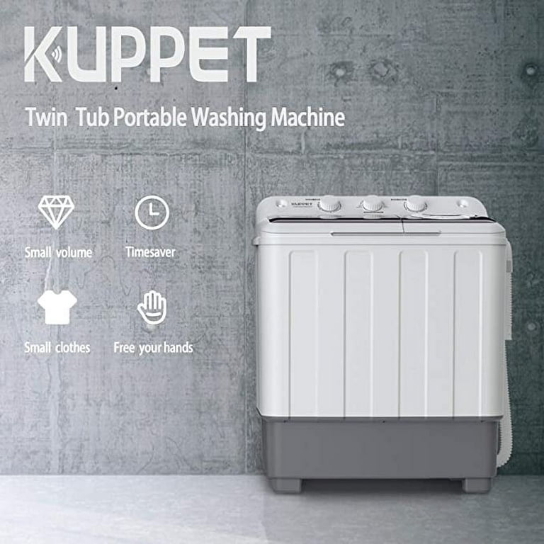  KUPPET Compact Twin Tub Portable Mini Washing Machine 26lbs  Capacity, Washer(18lbs)&Spiner(8lbs)/Built-in Drain Pump/Semi-Automatic  (White&Gray) : Appliances