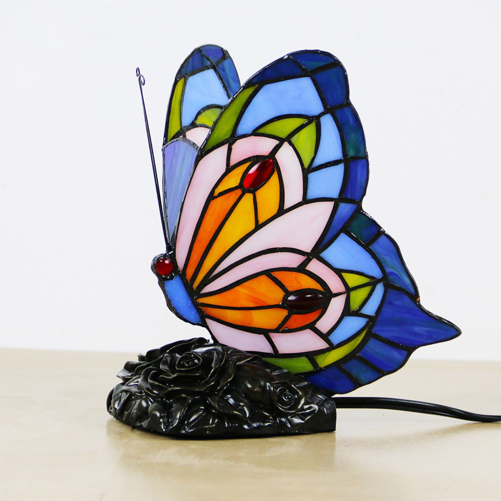 Stained Glass Handcrafted Butterfly Deco Girl Night Light Table Desk Lamp. 