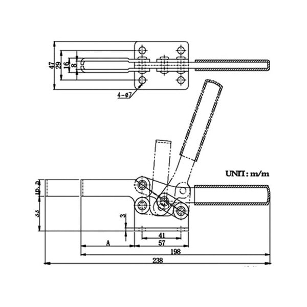 Hhip Horizontal Long U-Bar Flanged Base Toggle Clamp 500 lbs Capacity 3900-0369