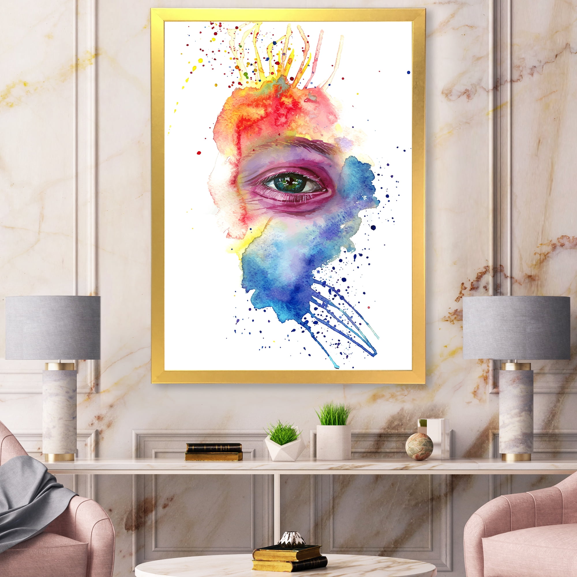 Designart 'Detail of Eye In Rainbow-Colored Face Portrait' Bohemian & Eclectic Framed Art Print