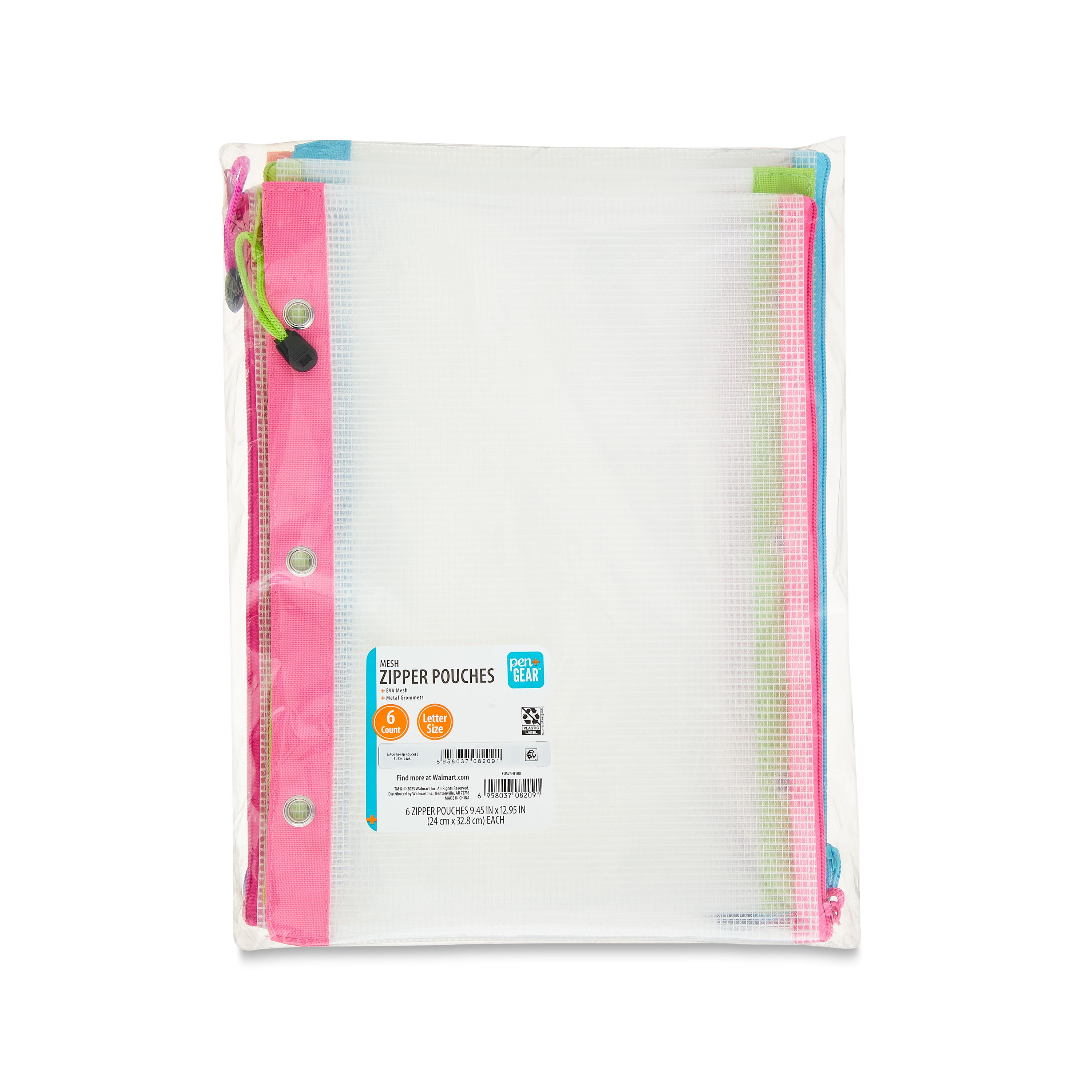 Pen+Gear 6CT Mesh Zip Pouch Grommets, Zip File Folders