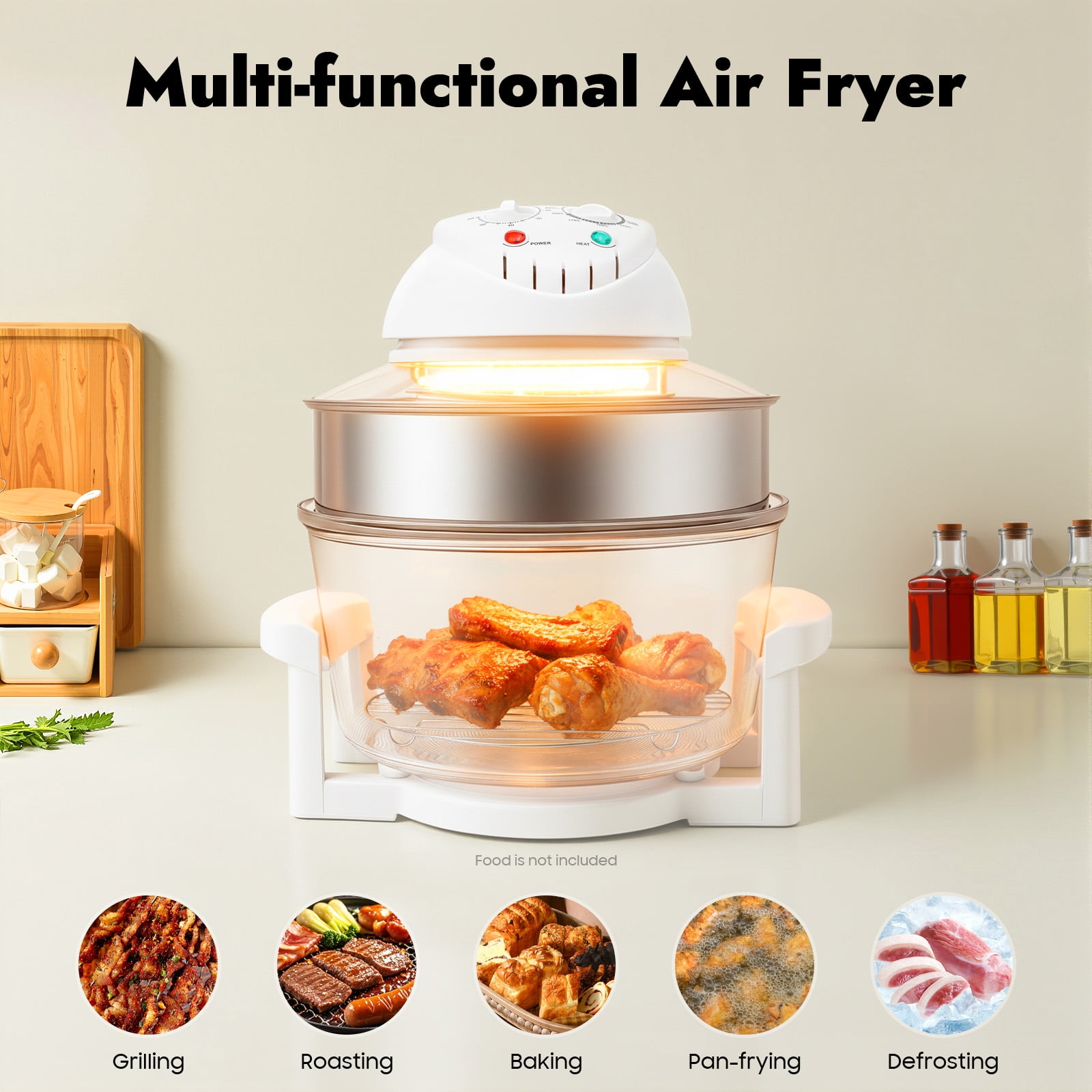 17L Large Capacity Air Fryerm,1200W-1400W Halogen Oven with Glass Pot,Adjustable Temperature & 0-60Min Timer,See-Through Cooking, Home Kitchen Gift