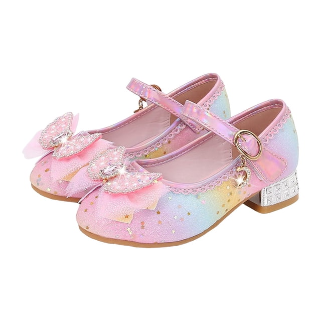 Xuewenshw Girls Sandals Closed Toe Heels Wedding Party Shoes Sequins Bow For Toddler Barefoot Ride