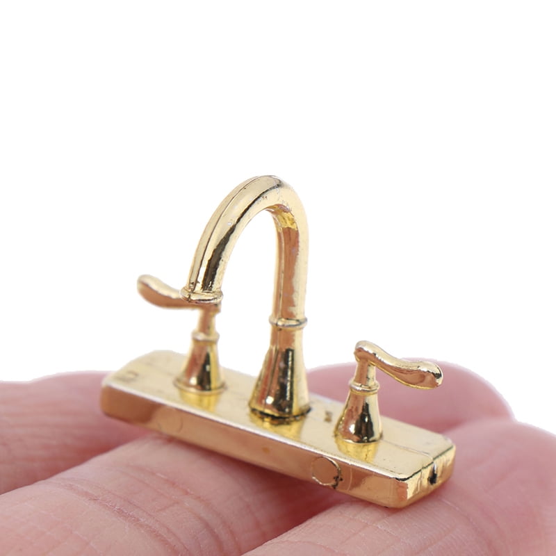 1/12 Dollhouse miniature accessories mini alloy double faucet for decoration PPU 