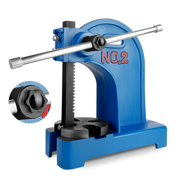 High-Precision 2 Ton Arbor Press – 8.5 Inch Tall Cast Iron Manual Press in Blue, Ideal for Metalworkers, Blacksmiths & Hobbyists for Riveting, Bending & Assembly