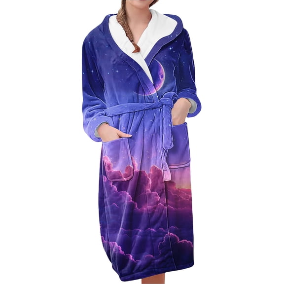 MEICHEN Bath Robes for Women Fashion Plush Fleece Robe for Women Plus Size Long Hooded Bathrobe Women's Essentials Summer Loungewear