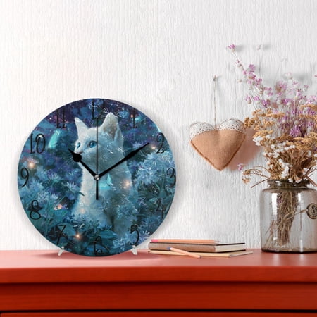 10 Quartz Indoor Wall Clock Silent Mechanism / Quiet White Cat