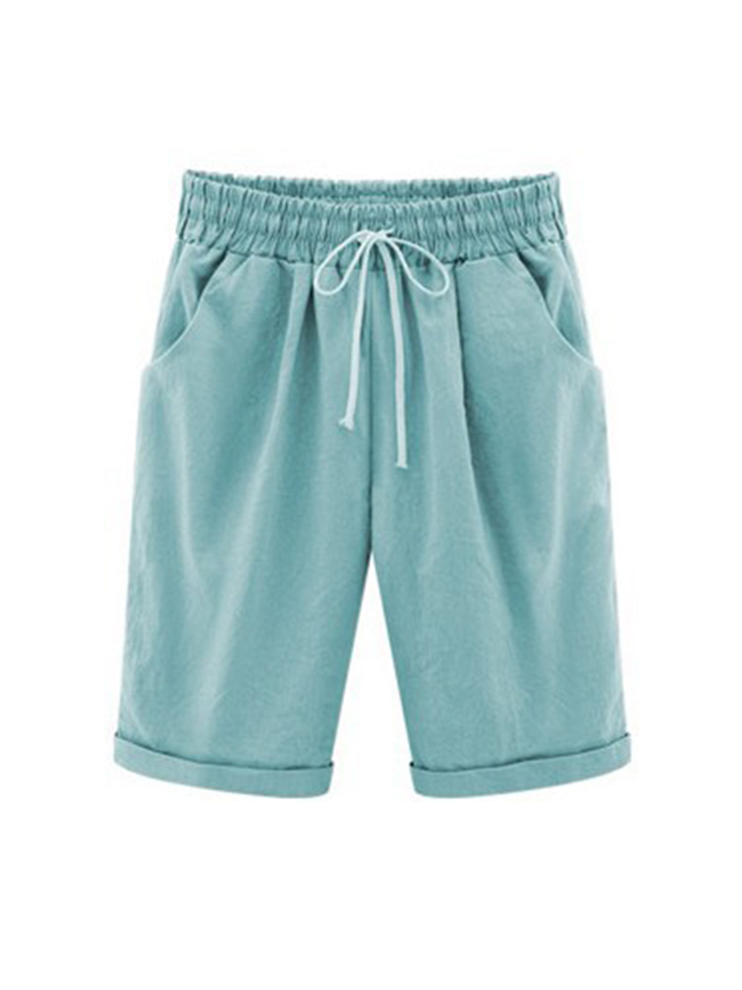 Women Elastic Waist Bermuda Shorts Plus Size Short Trouser Pocket ...