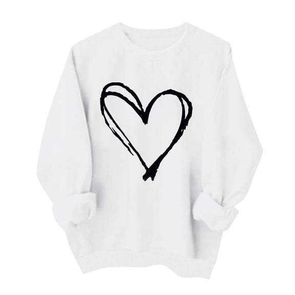 Atogsazn Women's Valentine's Day Sweatshirt Casual Fleece Oversized Long Sleeve Heart Sweater Tops Outfit Clothing 03-White XS Fashion
