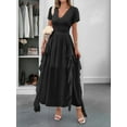 thumbnail image 3 of Women'S Casual Summer V Neck Flutter Ruffle Short Sleeve Irregular Hem High Waist Flowy Midi Dresses Black L, 3 of 5