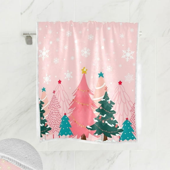 Christmas Tree Pink Hand Bath Fingertip Towel Winter Snowflake Kitchen Towel Xmas Holiday Decorations Bathroom Faucet Towel Christmas Kitchen Towel
