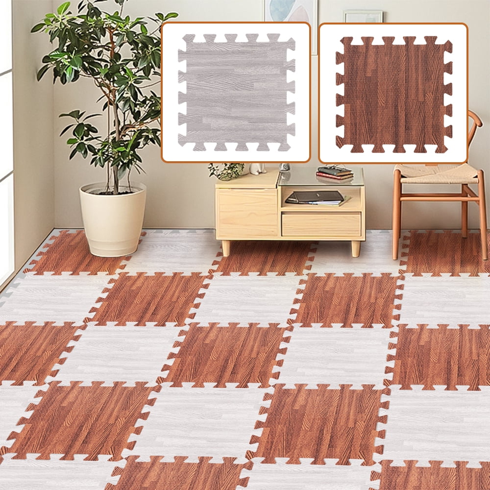 ARVAKOR Wood Grain Puzzle Mat 1/2-in, 24 Tiles EVA Foam Interlocking Floor Tiles (96SQ FT) for Secure Indoor Room Workout Flooring and Playmat