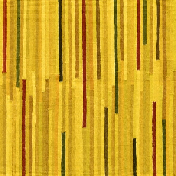 Ahgly Company Machine Washable Indoor Square Abstract Yellow Contemporary Area Rugs, 4' Square