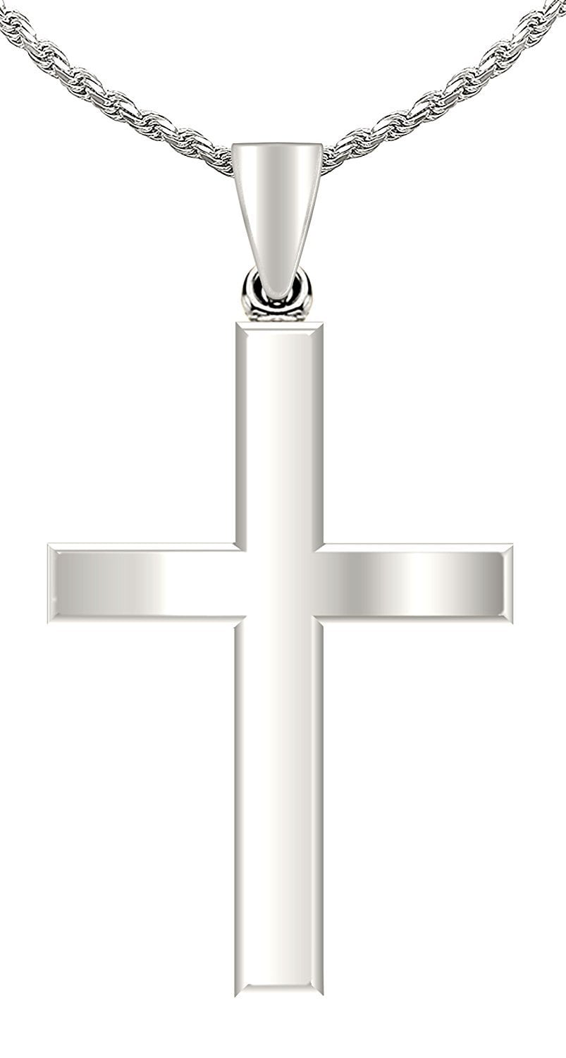 US Jewels and Gems - Men's 14k White Gold Christian Cross Pendant