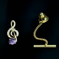 thumbnail image 3 of Man Tie Tack Creative Mini Note Rhinestone Tie Tack Back Tie Pin with Chain, 3 of 3