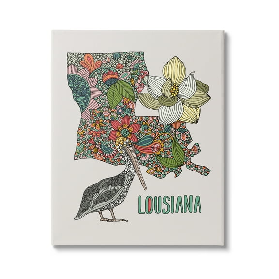 Stupell Industries Blooming Louisiana Magnolia State Pelican Intricate Patterns Graphic Art Gallery Wrapped Canvas Print Wall Art, Design by Valentina Harper