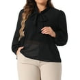 thumbnail image 1 of Blusa de mujer plus size GRACE & GRANDEUR, transparente de malla, chiffon, casual elegante, con lazo en el cuello, de manga larga, talla 3X, color negro, 1 of 1