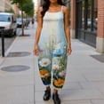 thumbnail image 5 of Women Vintage Oil Painting Floral Print Bib Overalls Loose Fit Cotton Linen Jumpsuit Casual Sleeveless Suspender Pants With Pockets XL, 5 of 6