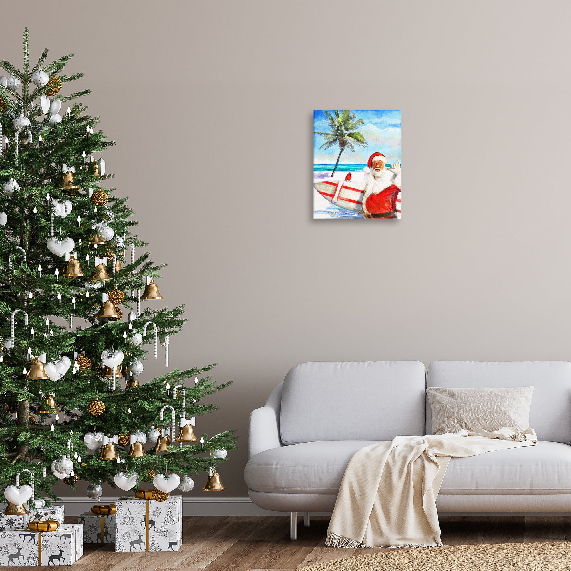 Stupell Industries Surfing Santa at Beach Holiday Painting Gallery Wrapped Canvas Art Prints Wall Art, 16 x 20
