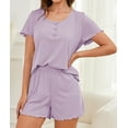 thumbnail image 3 of Loritta Womens Pajama Sets Knit Short Sleeve Shorts Lounge Sets Breathable 2 Piece Pjs with Pockets Mother's Day Gifts Sets Summer&nbsp;Purple S-2XL, 3 of 7