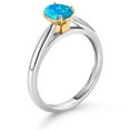 thumbnail image 3 of Gem Stone King 925 Sterling Silver and 10K Yellow Gold Blue Opal Solitaire Engagement Ring for Women (0.63 Cttw, Oval Cabochon 7X5MM, Gemstone October Birthstone, Available in Size 5, 6, 7, 8, 9), 3 of 4