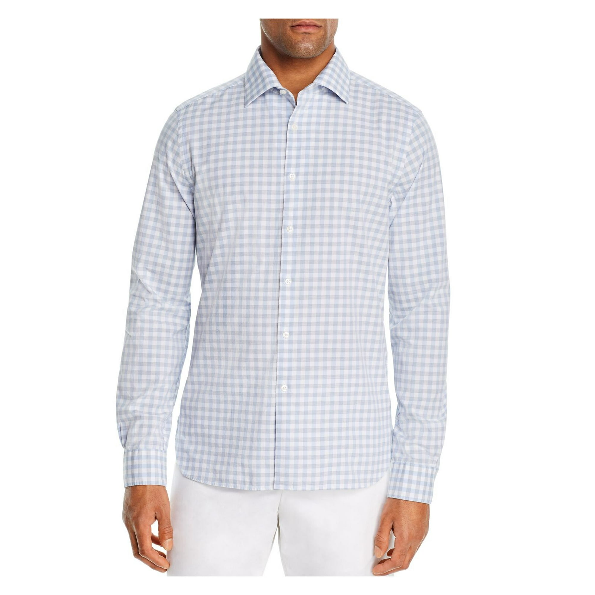 The Mens store Mens Blue Gingham Long Sleeve Classic Fit Button Down Casual Shirt M Walmart