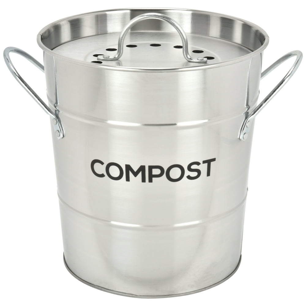 Spigo Steel Kitchen Compost Bin With Vented Charcoal Filter and Bucket