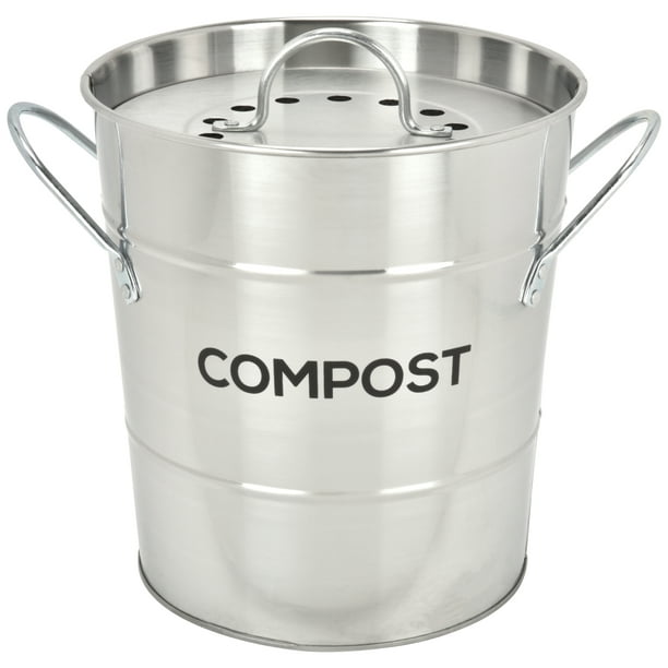 Spigo Steel Kitchen Compost Bin With Vented Charcoal Filter and Bucket