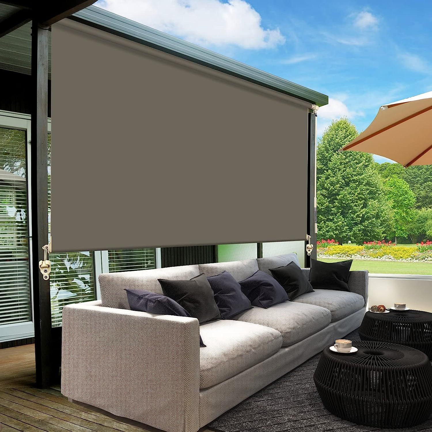 Outdoor Blackout Cordless Shades, Exterior Waterproof Window Shades