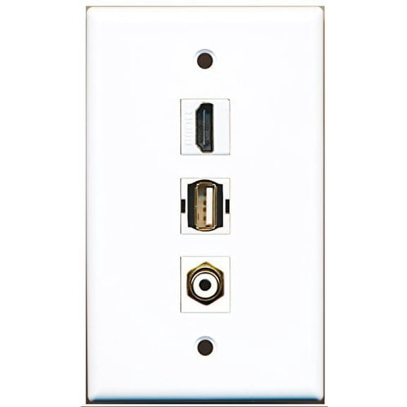 RiteAV - 1 Port HDMI and 1 Port RCA White and 1 Port USB A-A Wall Plate