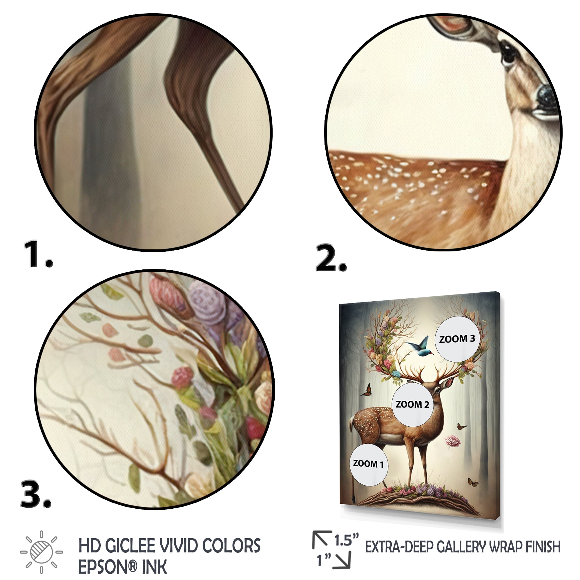 Designart Deer With Blooming Antlers III Canvas Wall Art