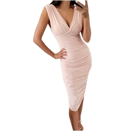 

Maternity Dress White Dress Women Fashion Women Summer Casual Solid V-Neck Sleeveless Buttocks Slimming Dress on Clearance Summer Dresses Long Sleeve Dress for Women Tops Dressy Casual Pink S