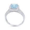 thumbnail image 3 of Halo Cushion Bridal Ring Round Aquamarine CZ 925 Sterling Silver Size 7, 3 of 5