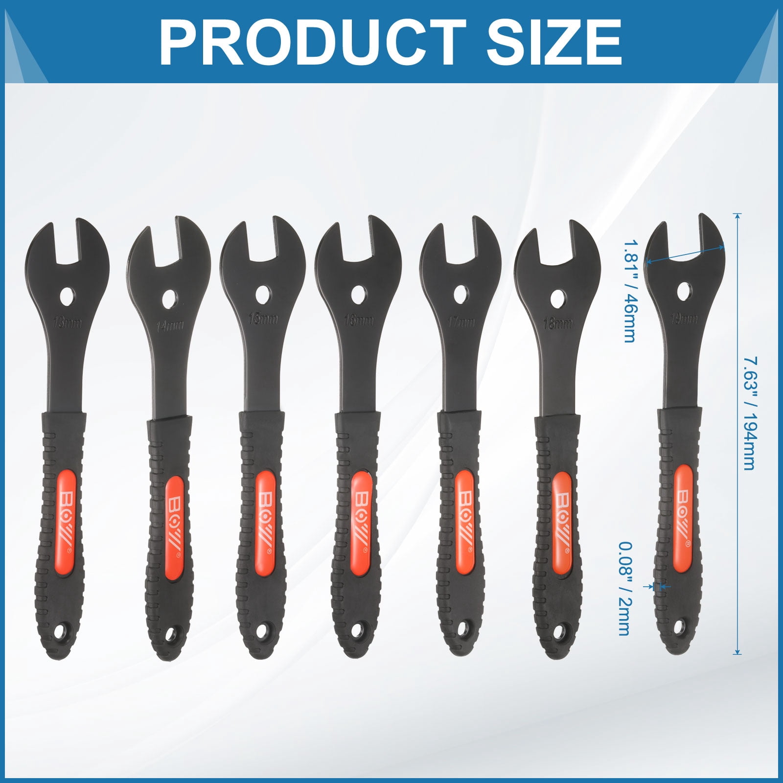 Uxcell 7pcs Bicycle Cone Wrench Set Tool 13/14/15/16/17/18/19mm Bike Pedal Cone Cycling Spanner Wheel Hub Axle Nut Install Remover Wrenches Repair Tool for Mountain Road Bike, Orange Gray