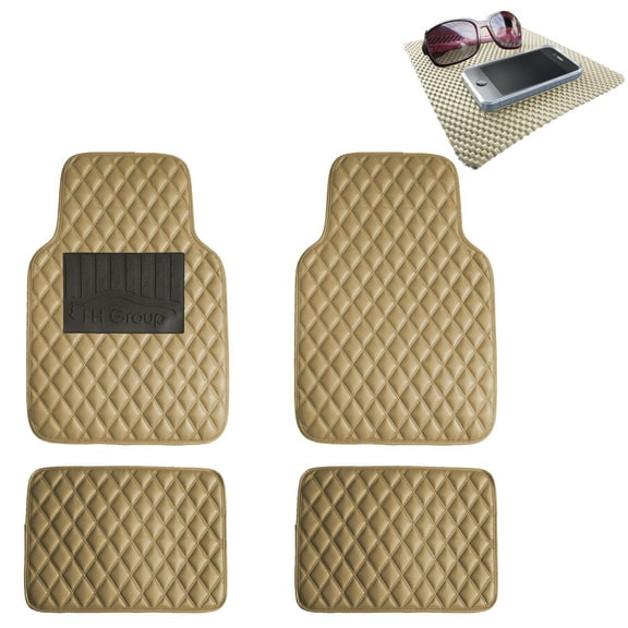 FH Group Diamond Pattern Floor Mats Leather For Car SUV Van Beige w/ Beige Dash Pad