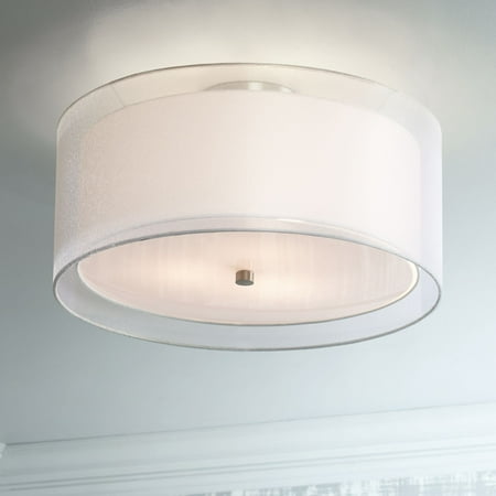 Possini Euro Design Ceiling Light Flush Mount Fixture Polished Nickel Double Drum 18