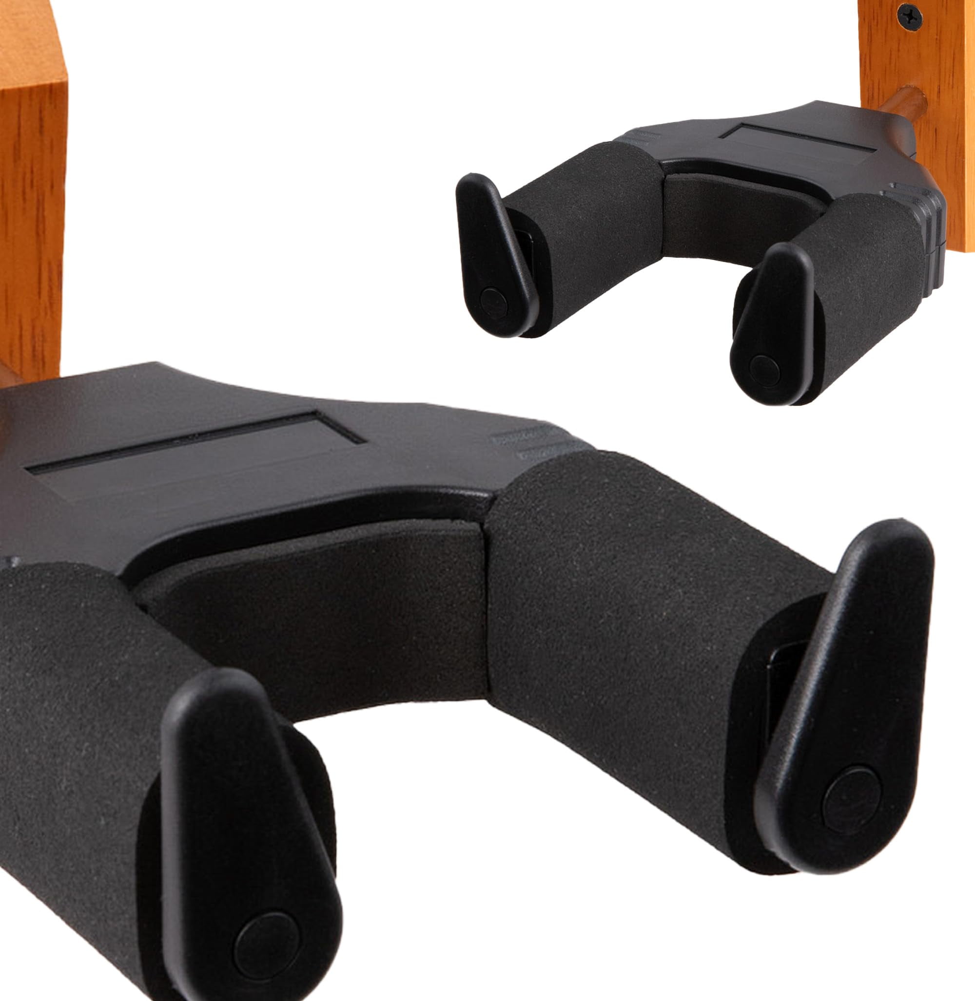 Gearlux Universal Self Locking Guitar Wall Hanger with Wooden Base, Auto Swivel, and Foam Padded Arms for Acoustic, Electric Bass, Mandolin, and Ukuleles - 4 Pack with Austin Bazaar Polishing Cloth