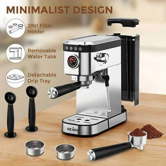20 Bar Espresso Machine, Stainless Steel Espresso Machine with Milk Frother, Professional Cappuccino Machine with Milk Frother, 1.1 Litre Water Tank