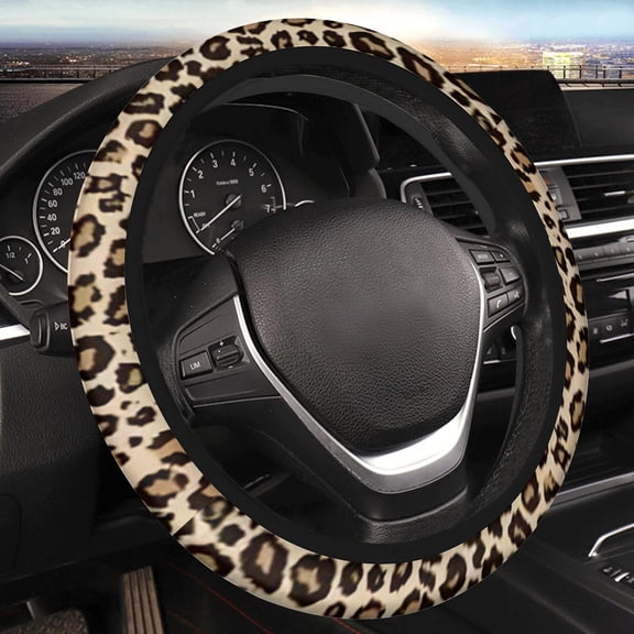 Car Steering Wheel Cover for Women Men, Non-Slip Breathable Cute Steering Wheel, Brown Leopard Steering Wheel Protector, Car Accessories, Universal 14" 02/2-15" Fit Auto, Suvs