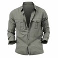 thumbnail image 4 of Lumtrix Men's Casual Button Down Shirt Long Sleeve Untucked Shirt Stretch Lightweight Denim Dress Shirt with Pockets Gray L, 4 of 5