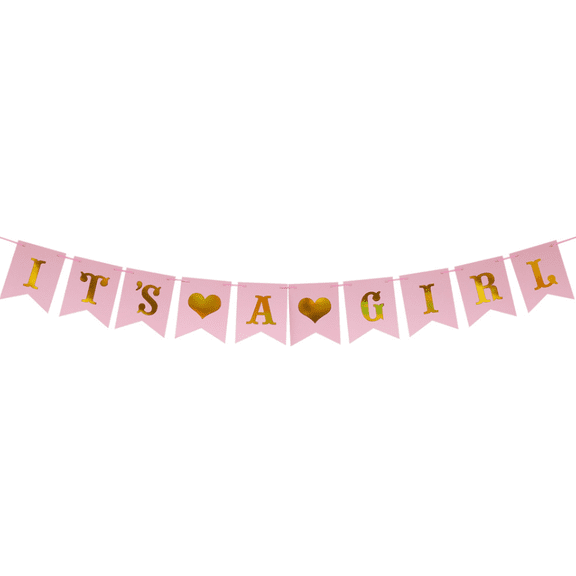 It's a Girl Banner, Pink and Gold, Baby Shower Party Decoration, Pennant Bunting