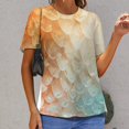 thumbnail image 6 of Mermaid Fish Scales Womens Tops Women's Fashion Casual Short Sleeve Flower Print Round Neck Pullover Top Blouse, 6 of 6