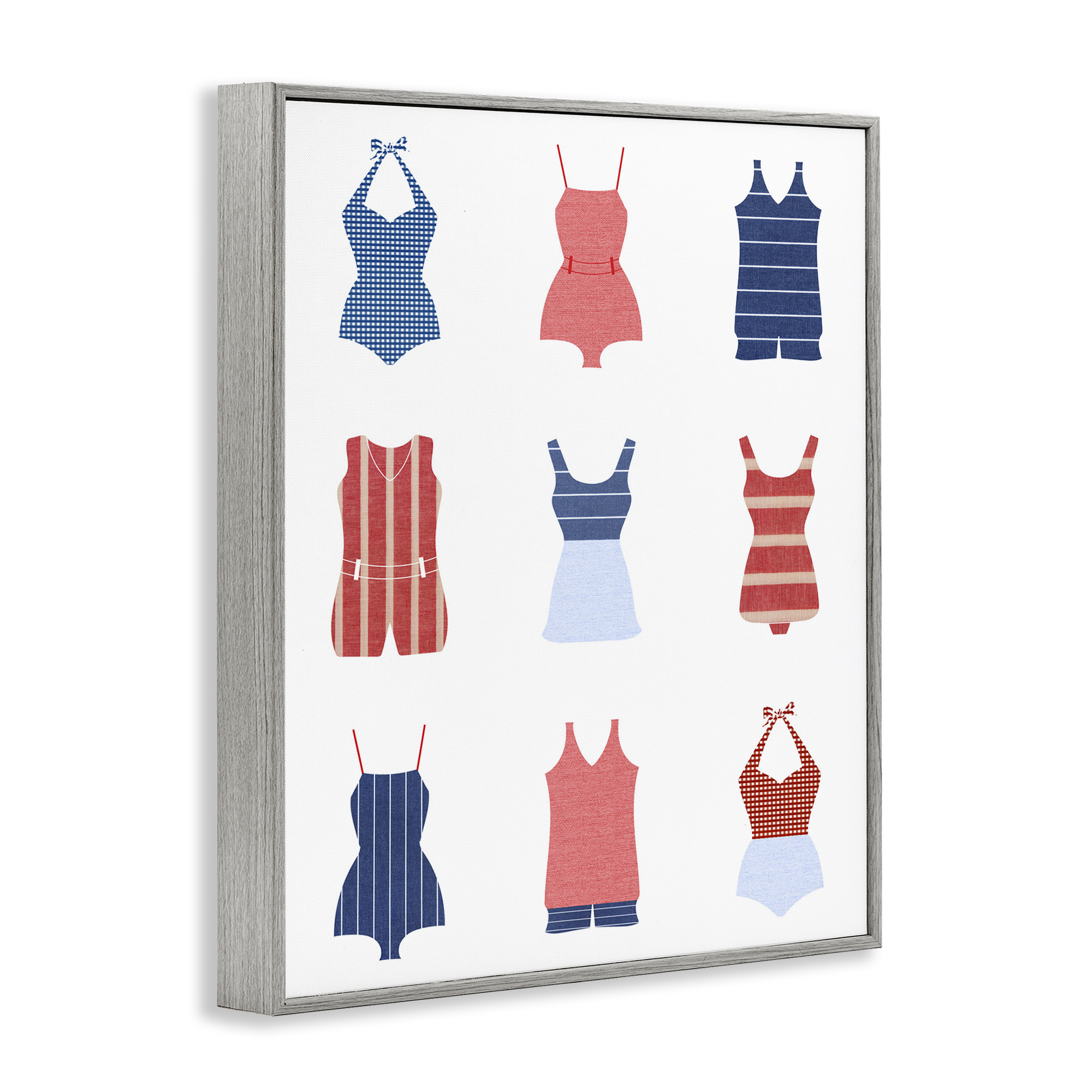 Stupell Industries Various Beach Swimsuits Beauty & Fashion Painting Gray Framed Art Print Wall Art, 16 x 20