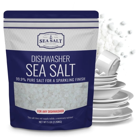Dishwasher Salt, Natural Water Softener, Food Grade Coarse Sea Salt Compatible with Miele, Thermador, Whirlpool, & Bosch Dishwasher 5 lb Bag