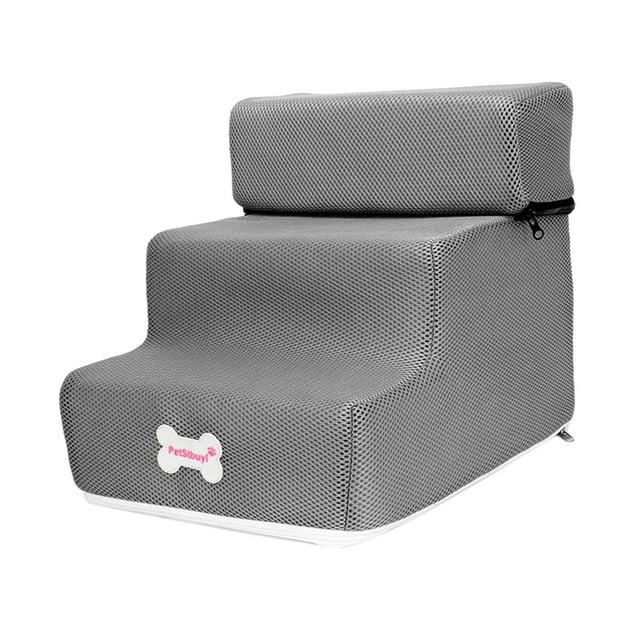 Milaget Portable Dog Stairs Ladder Non Slip Small Cat Outdoor Washable 3 Tiers Removable gray