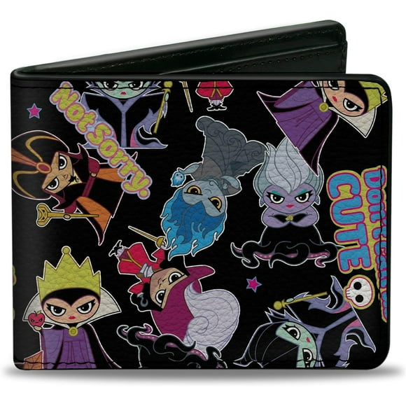 TRAHOO-Men's Wallet, Bifold, Chibi Dont Call Us Cute Collage Black, Vegan Leather, Disney's Villains, 4.0" x 3.5", Disney's Villains, 4.0" x 3.5", Disney Wallet, Bifold, Disney Chibi Villains Dont Ca