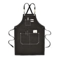 thumbnail image 1 of Canvas Work Apron With Adjustable Strap Multi Pockets For Barista Barber Beauty Salon Black, 1 of 5