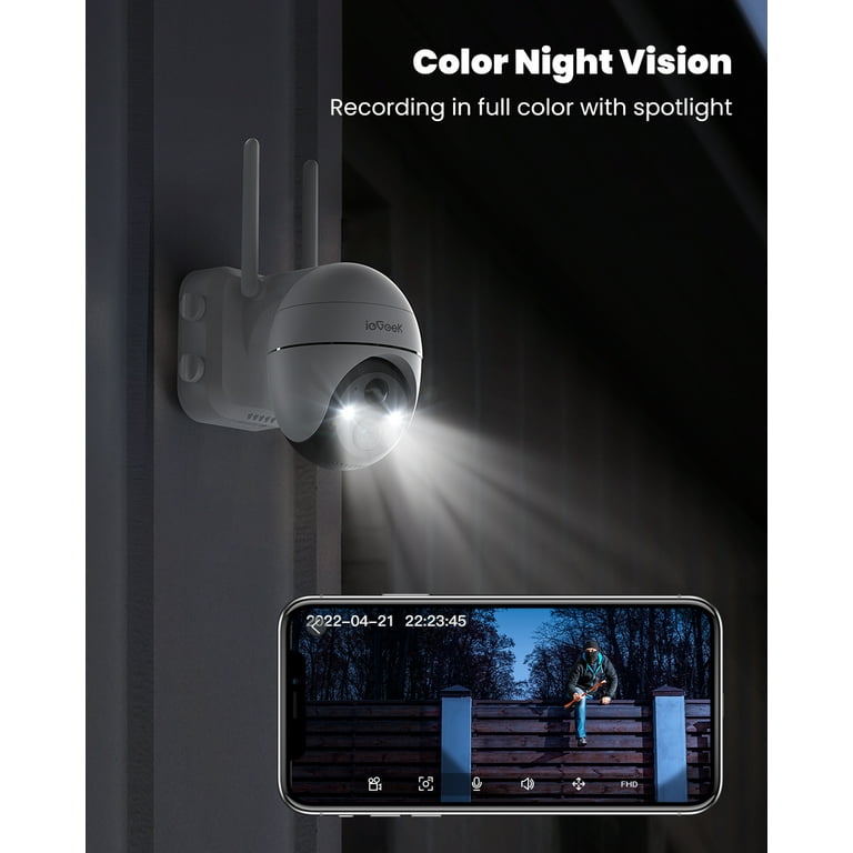 ieGeek Security Camera Outdoor, 2K Wireless WiFi 360°PTZ Camera, Solar  Battery Powered Surveillance Camera with Spotlight/Siren/Motion  Detection/3MP