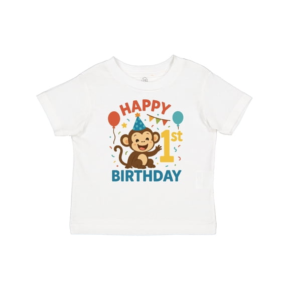 Inktastic Happy 1st Birthday Monkey Party Theme Boys or Girls Baby T-Shirt